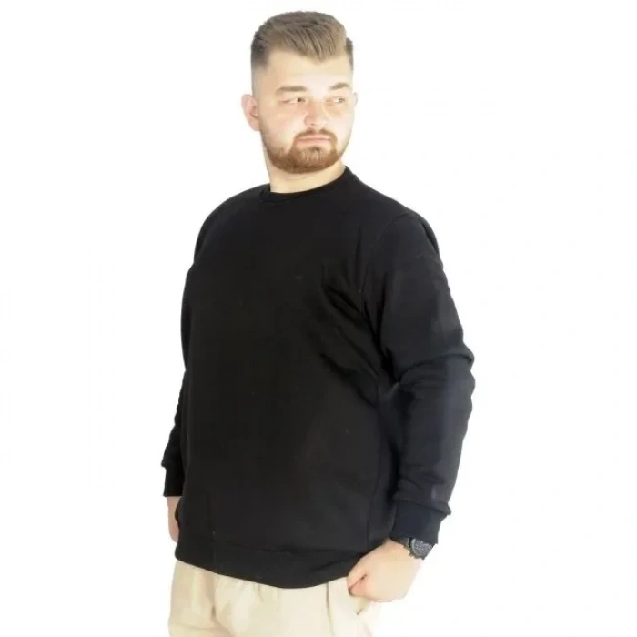 Erkek Büyük Beden Sweatshirt Bisiklet Yaka Basic Siyah