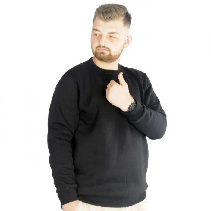 Erkek Büyük Beden Sweatshirt Bisiklet Yaka Basic Siyah