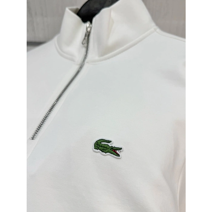 Erkek Classic Fit Yarım Fermuarlı Double Face Beyaz Sweatshirt