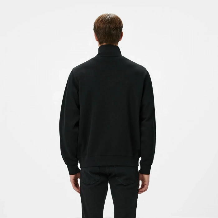 Erkek Classic Fit Yarım Fermuarlı Double Face Siyah Sweatshirt
