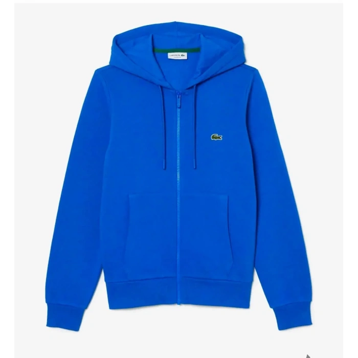 Erkek Fermuarlı Double Face Pike Kapüşonlu Polar Sweatshirt Saks Mavi