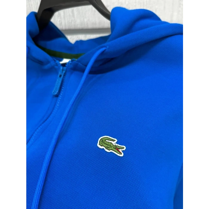 Erkek Fermuarlı Double Face Pike Kapüşonlu Polar Sweatshirt Saks Mavi