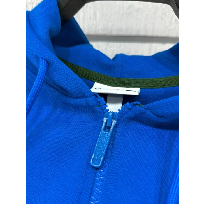 Erkek Fermuarlı Double Face Pike Kapüşonlu Polar Sweatshirt Saks Mavi