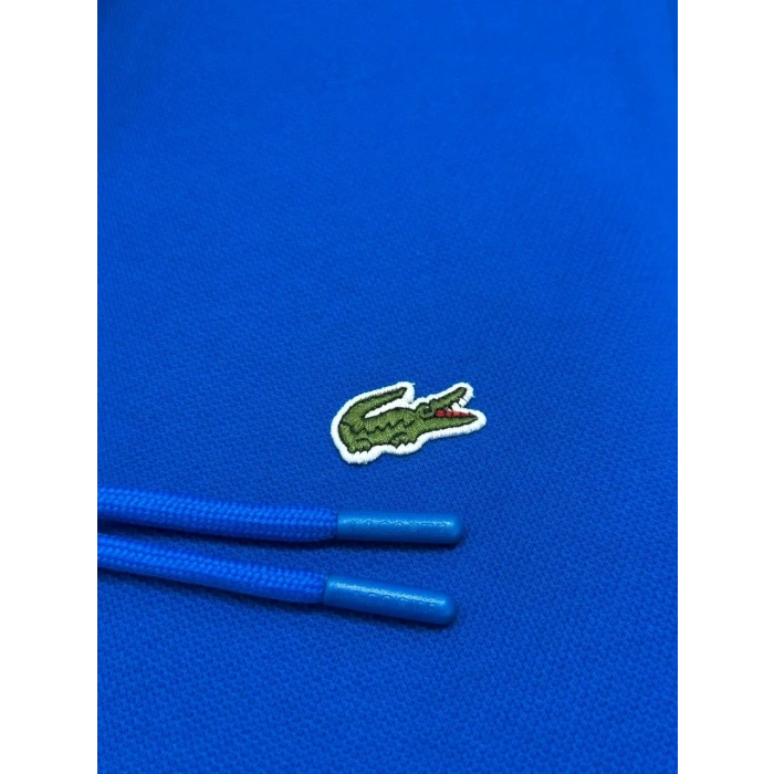 Erkek Fermuarlı Double Face Pike Kapüşonlu Polar Sweatshirt Saks Mavi