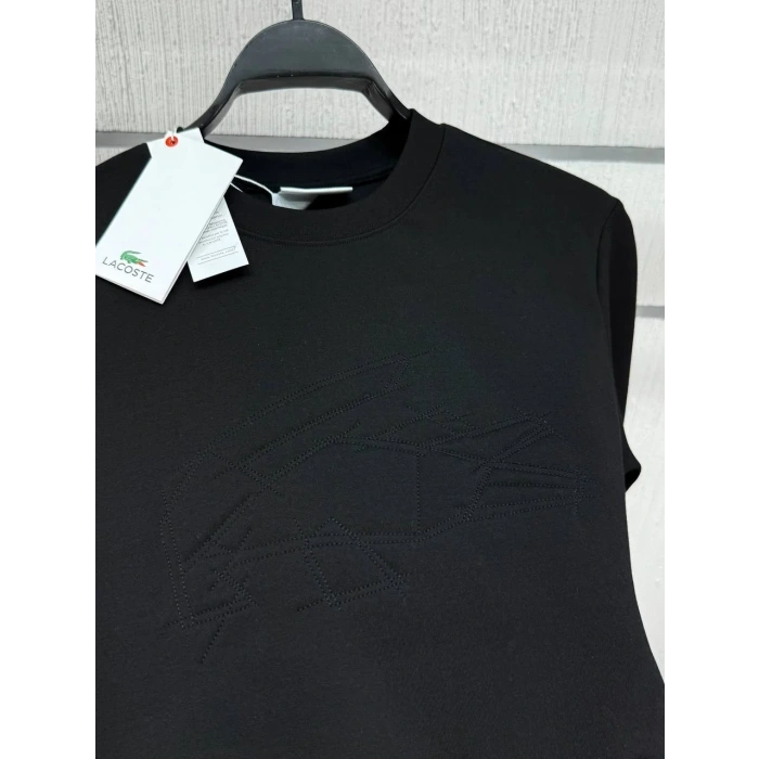 Erkek İşlemeli Double Face Kumaş Kol Armalı Bisiklet Yaka Sweatshirt Siyah