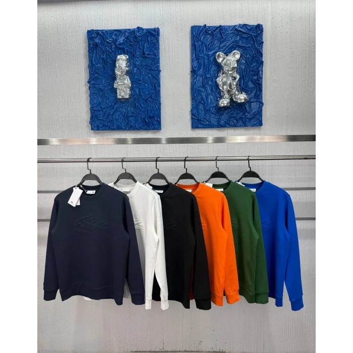 Erkek İşlemeli Double Face Kumaş Kol Armalı Bisiklet Yaka Sweatshirt Siyah