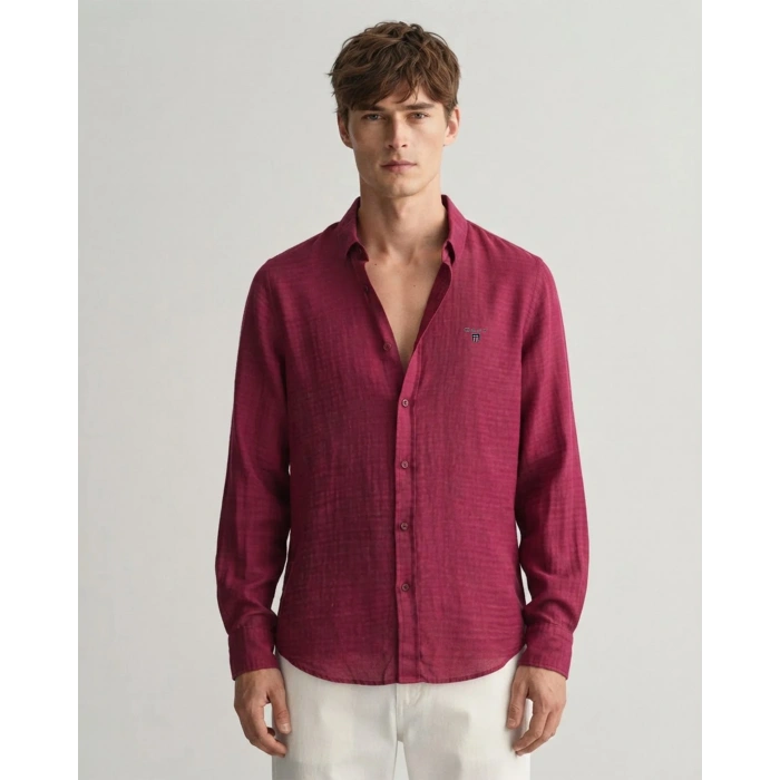 Erkek Müslin Regular Fit Gömlek - Bordo
