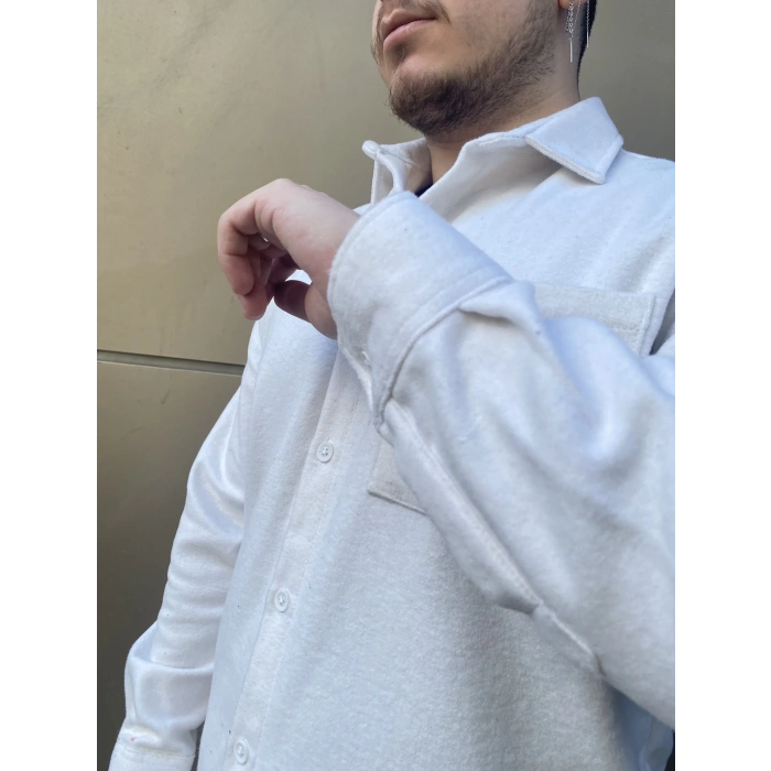 Erkek Premium Cepli Kaşe Gömlek - Beyaz