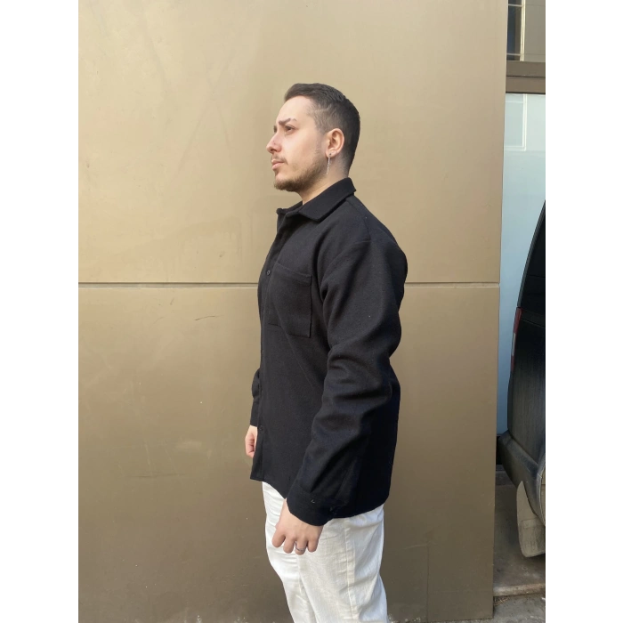 Erkek Premium Cepli Kaşe Gömlek - Siyah