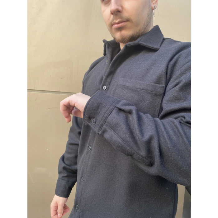 Erkek Premium Cepli Kaşe Gömlek - Siyah