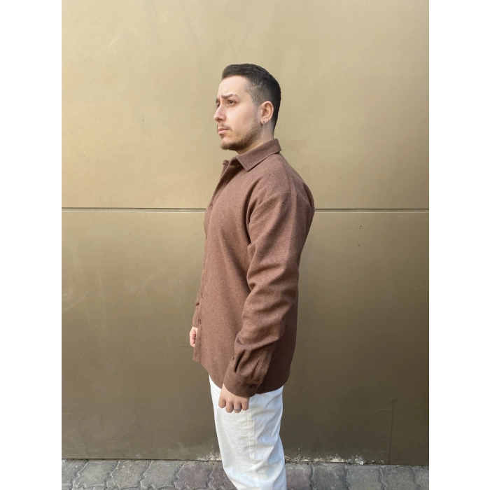 Erkek Premium Kaşe Gömlek - Kahverengi