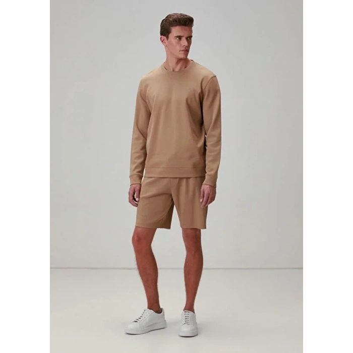Erkek Regular Fit Bağcıklı Şort Kahverengi