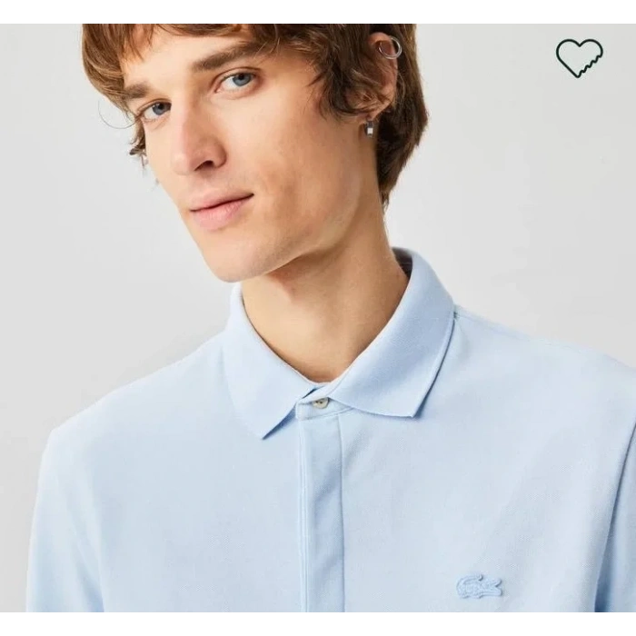 Erkek Regular Fit Uzun Kollu Açık Mavi Pike Paris Polo