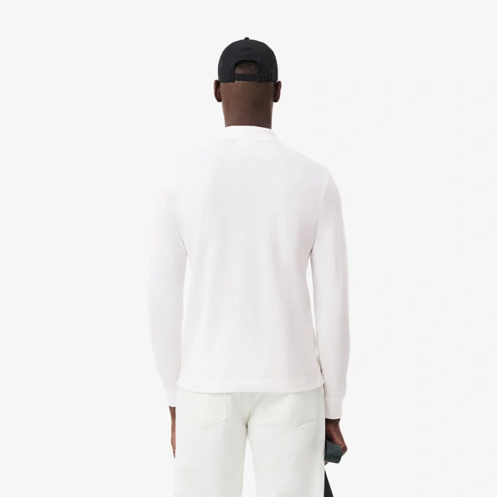 Erkek Regular Fit Uzun Kollu Beyaz Pike Paris Polo
