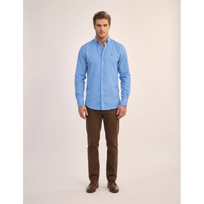 Erkek Regular Fit Yazlık Keten Gömlek Mavi