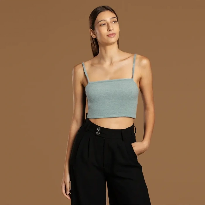 İp Askılı Fitilli Pamuk Örme Kısa Crop Atlet 40 cm