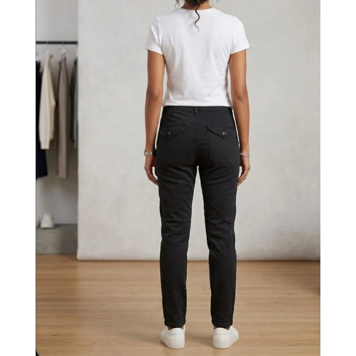 Kadın Beli Bağcıklı Kot Pantolon -Siyah