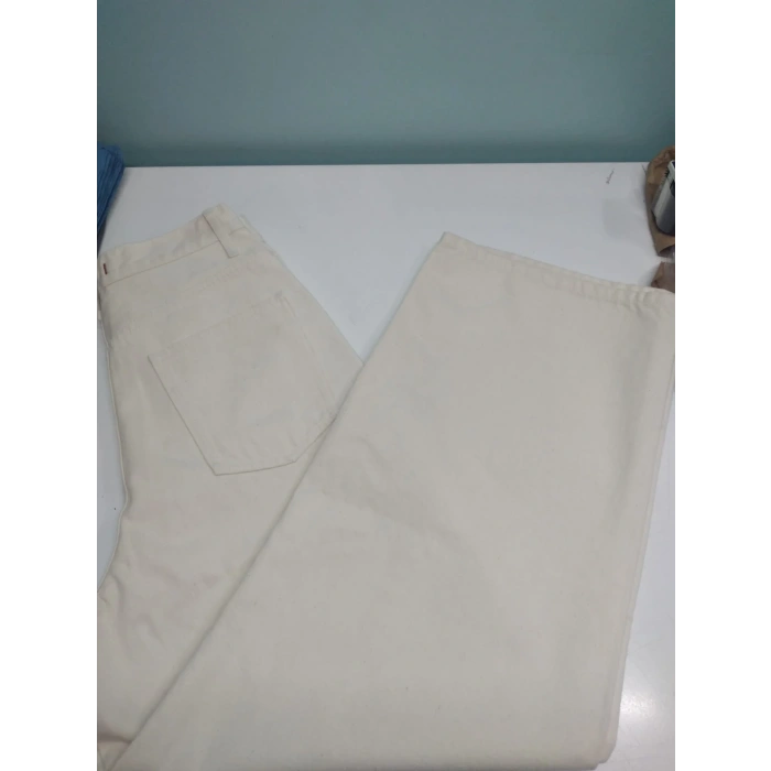 Kadın Geniş, Bol  Paça Kot Pantolon - Krem