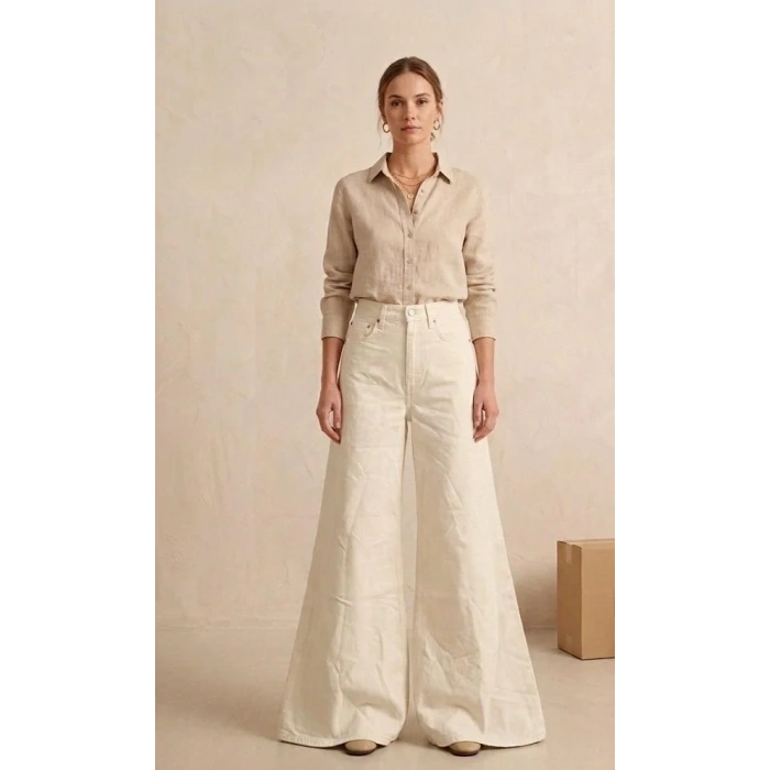 Kadın Geniş Paça Geniş Paça Pantolon - Beyaz