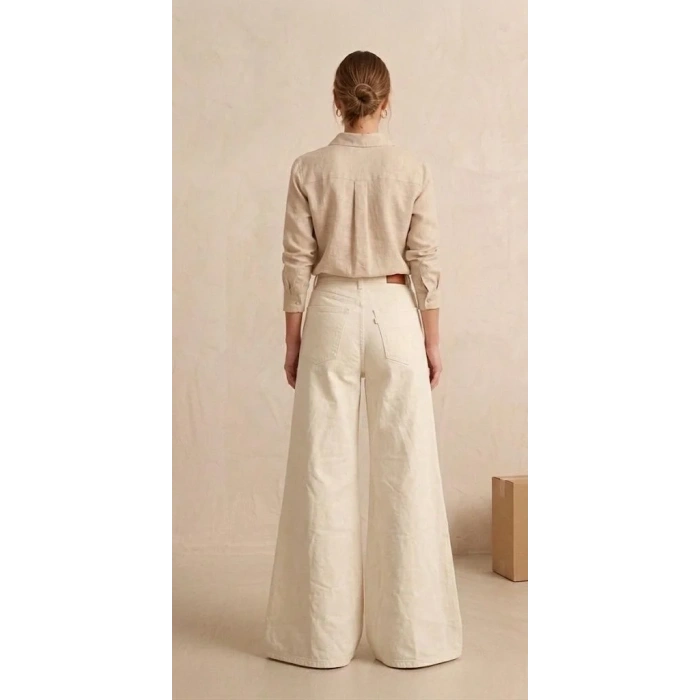 Kadın Geniş Paça Geniş Paça Pantolon - Beyaz