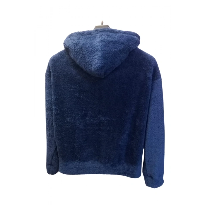 Kadın Kapüşonlu Peluş Polar Mavi