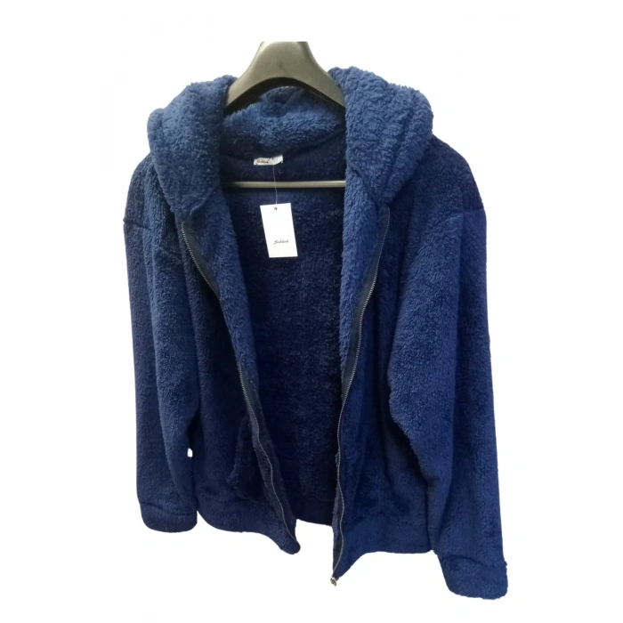 Kadın Kapüşonlu Peluş Polar Mavi