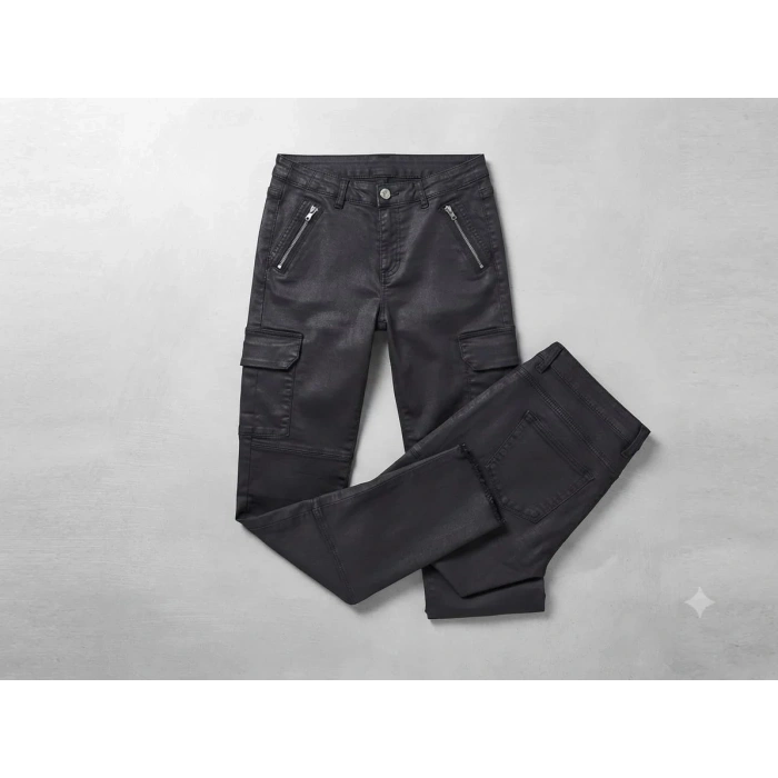 Kadın Kargo Dar Paça Kot Pantolon - Siyah