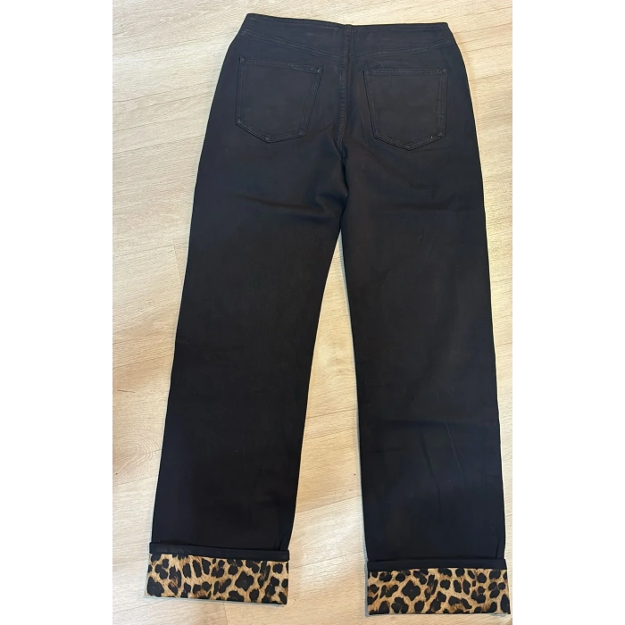 Kadın Leopar Paça Desenli Kot Pantolon - Siyah