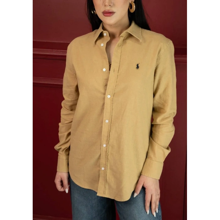 Kadın Premium %100 Linen (Keten) Regular Fit Gömlek - Bej