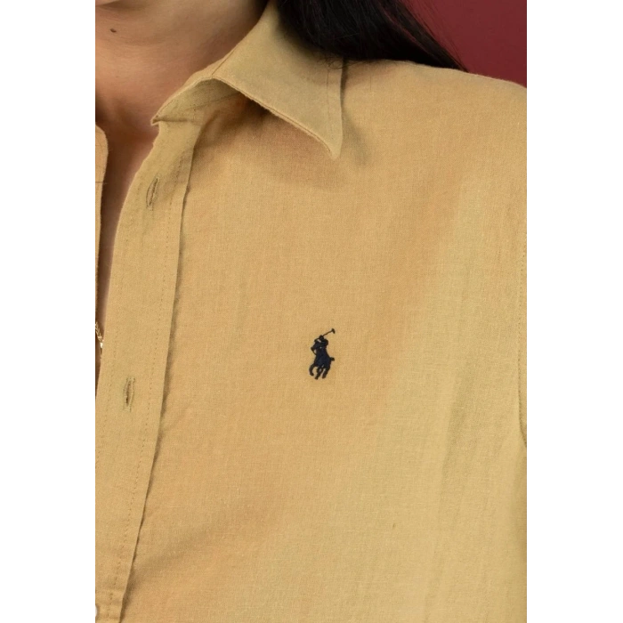 Kadın Premium %100 Linen (Keten) Regular Fit Gömlek - Bej