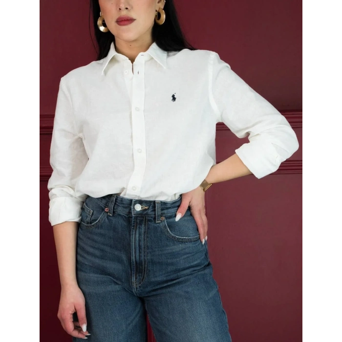 Kadın Premium %100 Linen (Keten) Regular Fit Gömlek - Beyaz