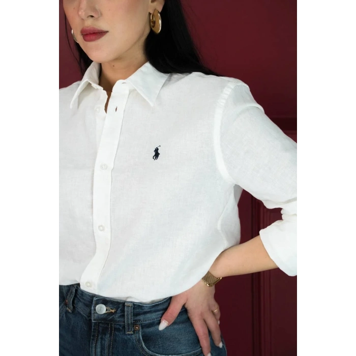 Kadın Premium %100 Linen (Keten) Regular Fit Gömlek - Beyaz