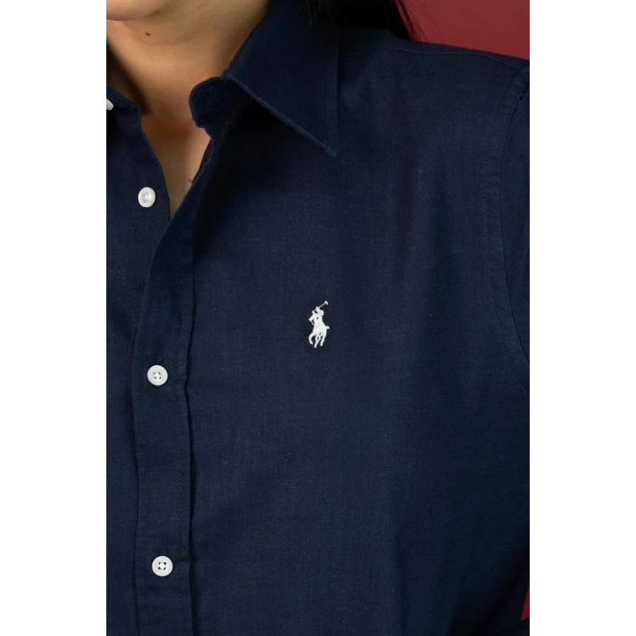 Kadın Premium %100 Linen (Keten) Regular Fit Gömlek - Lacivert