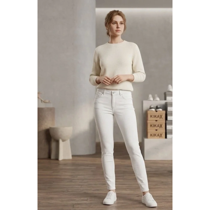 Kadın Slim Fit Pantolon - Beyaz