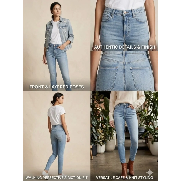 Kadın Yüksel Bel Dar Paça Kot Pantolon - Açık Mavi