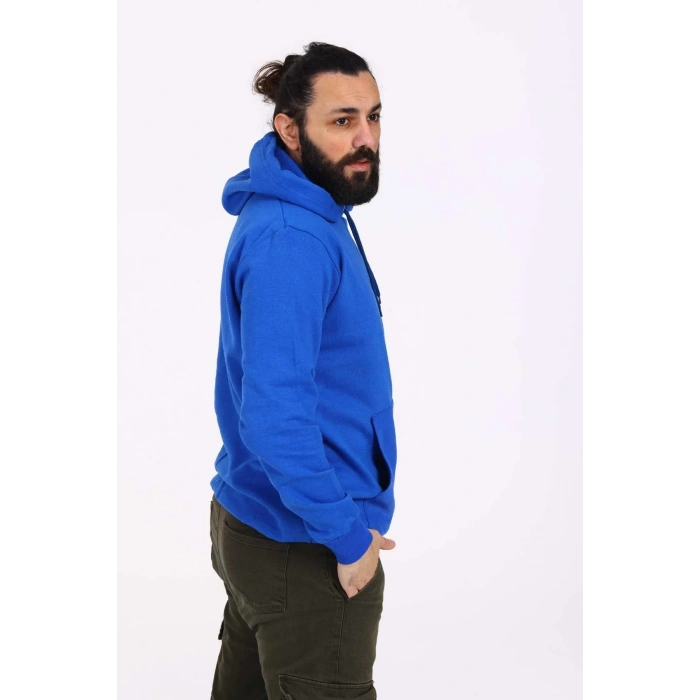 Kapüşonlu İçi Polarlı Regular Kalıp Erkek Sweatshirt Mavi