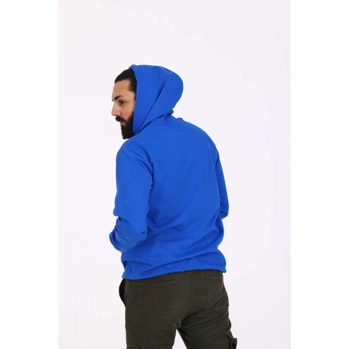 Kapüşonlu İçi Polarlı Regular Kalıp Erkek Sweatshirt Mavi