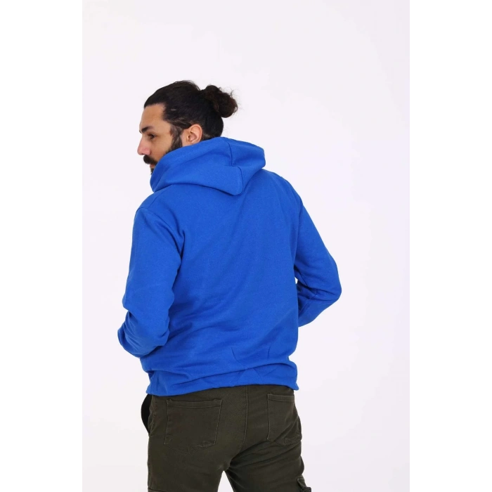 Kapüşonlu İçi Polarlı Regular Kalıp Erkek Sweatshirt Mavi