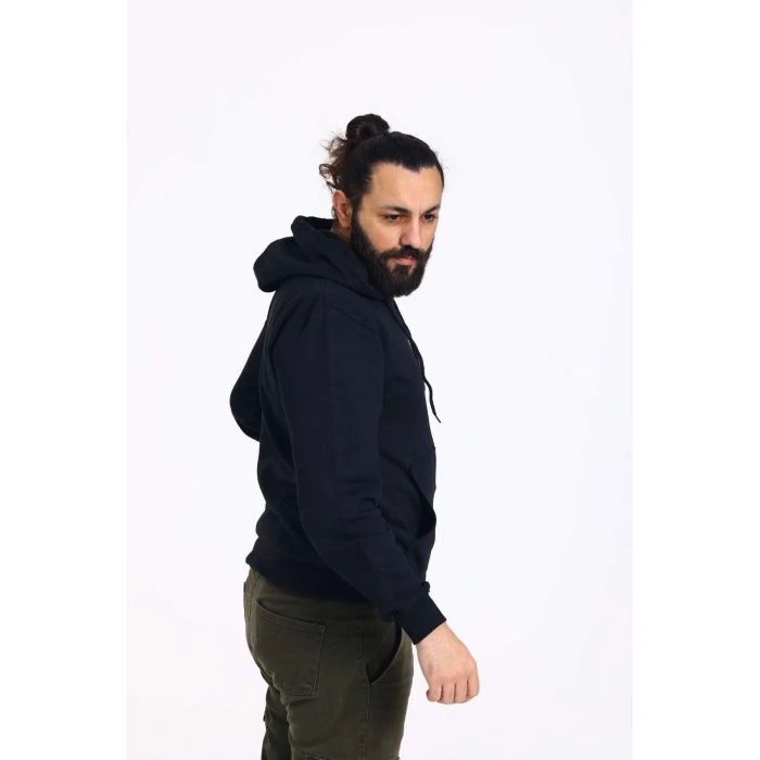 Kapüşonlu İçi Polarlı Regular Kalıp Erkek Sweatshirt Siyah