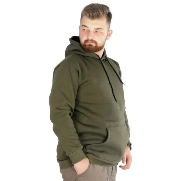 Kapüşonlu Kanguru Cep Basic Sweatshirt Haki