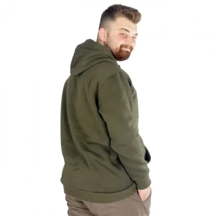 Kapüşonlu Kanguru Cep Basic Sweatshirt Haki