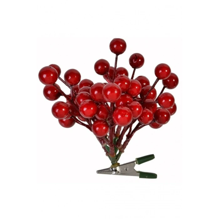 Klipsli Yılbaşı Çiçeği Kırmızı Meyveler 14cm