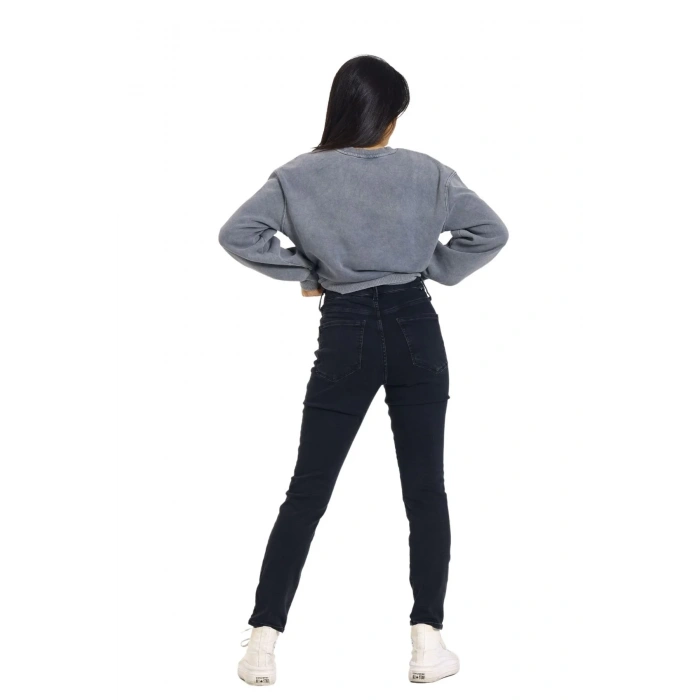 Önü Baskılı Bisiklet Yaka Kadın Sweatshirt