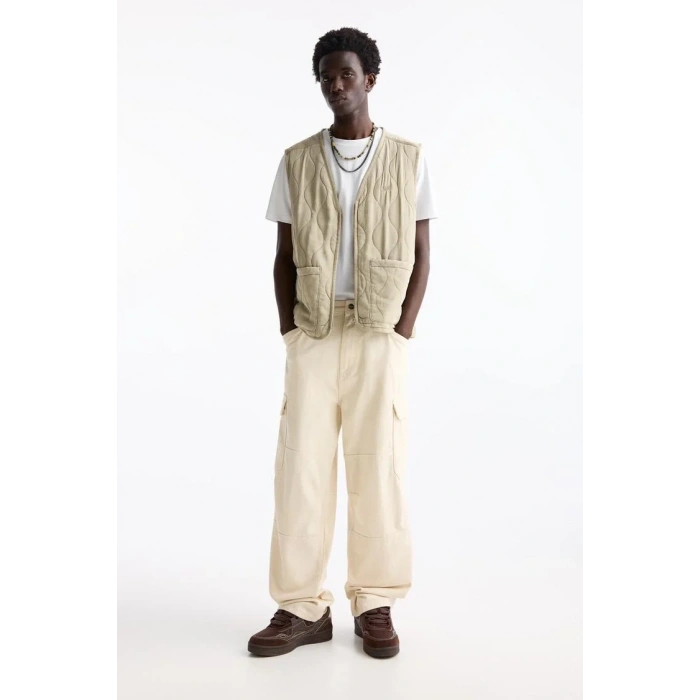 Oversize %100 Cotton Erkek Kot Kargo Pantolon Bej