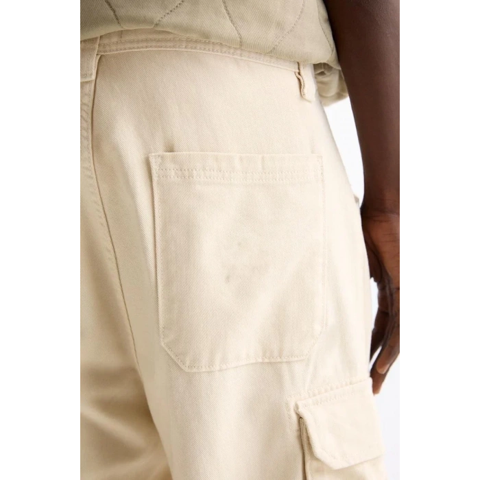 Oversize %100 Cotton Erkek Kot Kargo Pantolon Bej
