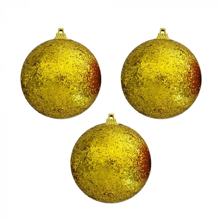 Simli Strafor Kutulu Ağaç Süsü 3lü - 8cm - Gold