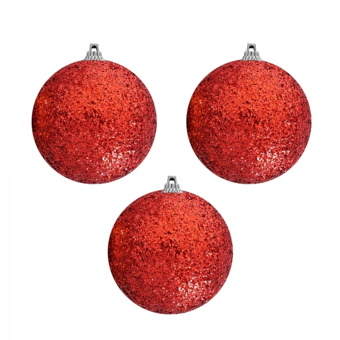 Simli Strafor Kutulu Ağaç Süsü 3lü - 8cm - Kırmızı