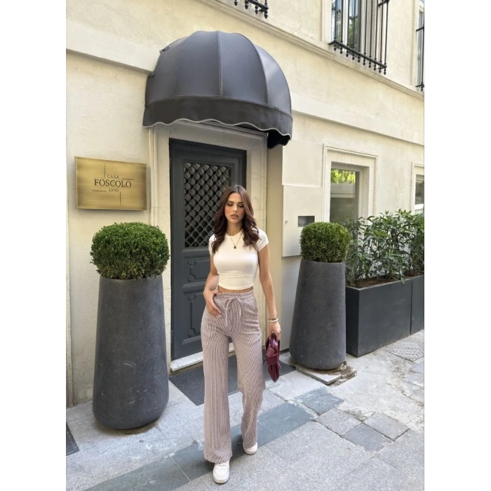 Su Yolu Çizgili Cepli Pantolon - Bordo