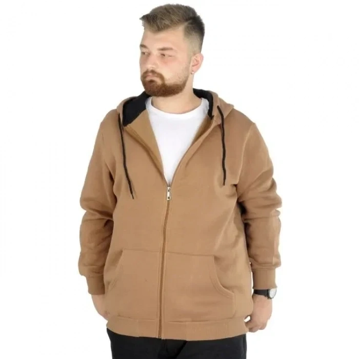 Sweatshirt Kapüşonlu Fermuarlı Basic Bej