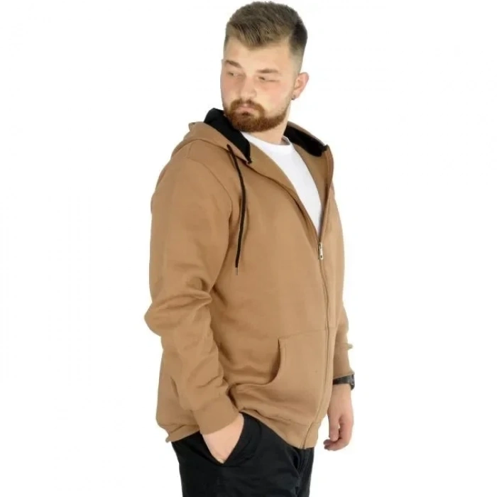 Sweatshirt Kapüşonlu Fermuarlı Basic Bej